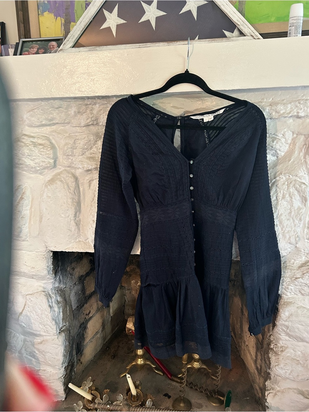 Women’s navy Button-Front Long Sleeve Dress